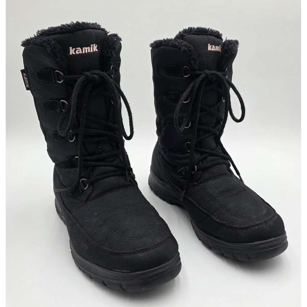 Kamik Brooklyn Black Waterproof Winter Boots Women's 9 Faux Fur Lined Lace Up